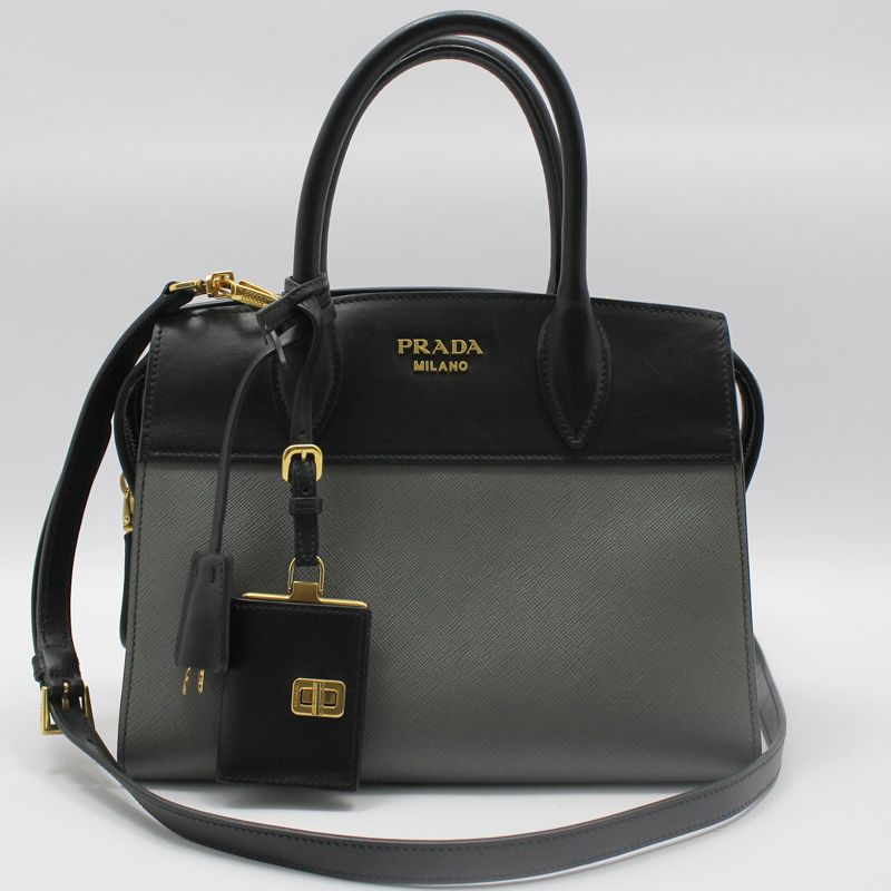 Prada Two-Tone Espadrille Small Shoulder Bag 1BA045 Black Gray