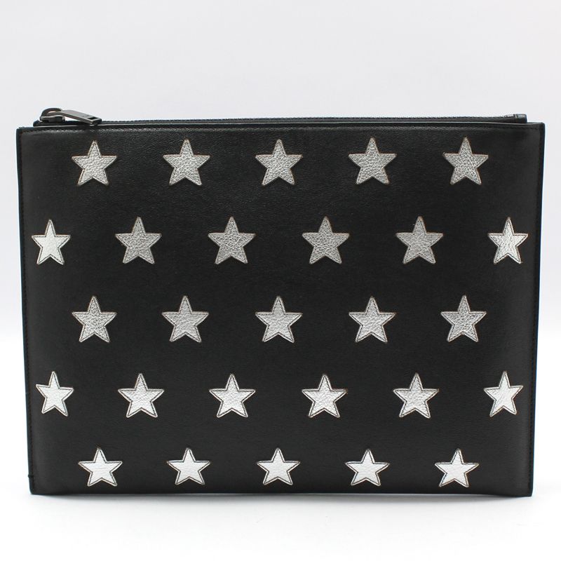 Saint Laurent Black Leather Silver Star Patch Clutch 397295