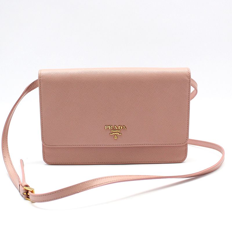Prada Pink Saffiano Gold Logo WOC Mirror Crossbody Bag 1M1361