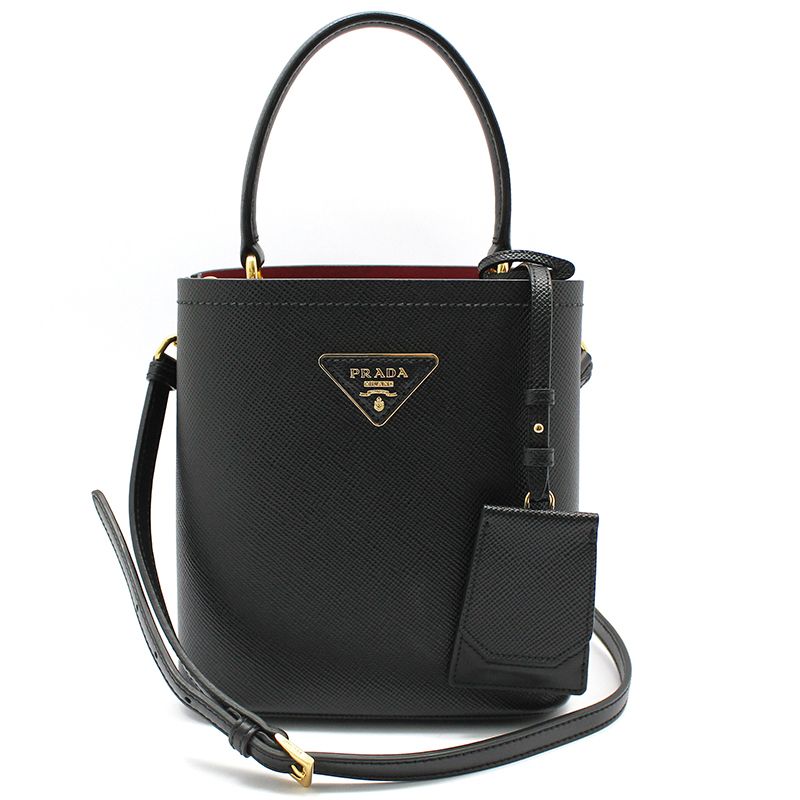 Prada Black Saffiano Double Pani Small Bucket Crossbody Bag 1BA217