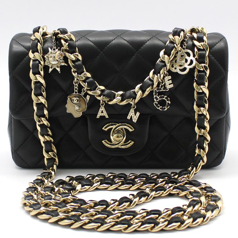 CHANEL Classic Black Lambskin Chain Crossbody Bag AS2326