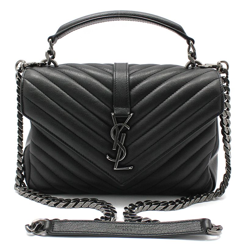 Saint Laurent Black Leather Monogram College Medium Satchel Shoulder Bag SKU