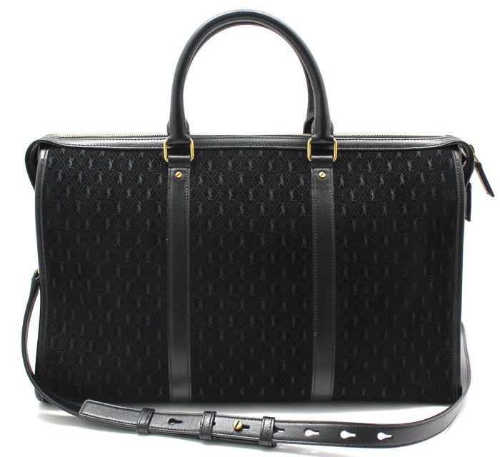 Saint Laurent Black Suede Monogram Allover Medium Duffel Shoulder Bag 578336