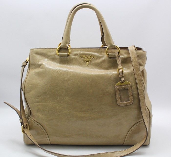 Prada Beige Vuitello Shine Gold Shoulder Bag BN2325