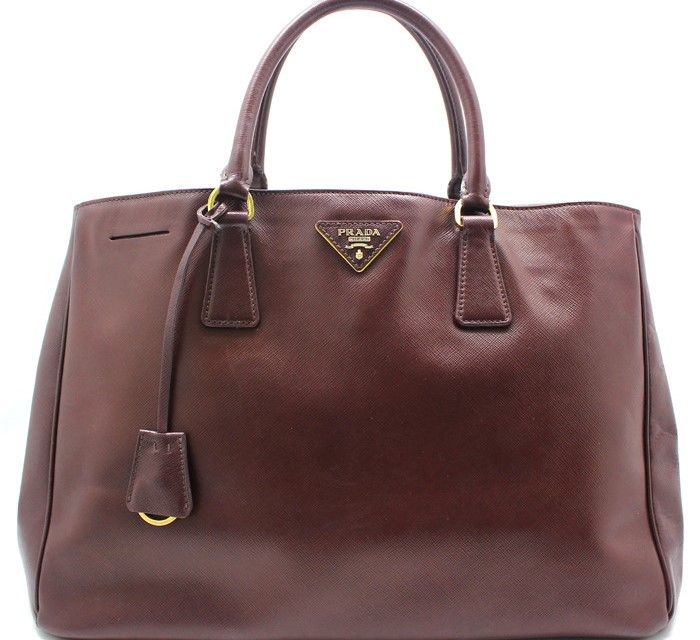 Prada Burgundy Saffiano Gold Trim Tote Bag BN1844