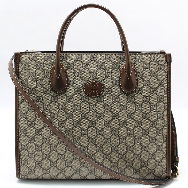 Gucci Brown Leather GG Supreme Small Tote Shoulder Bag 659983