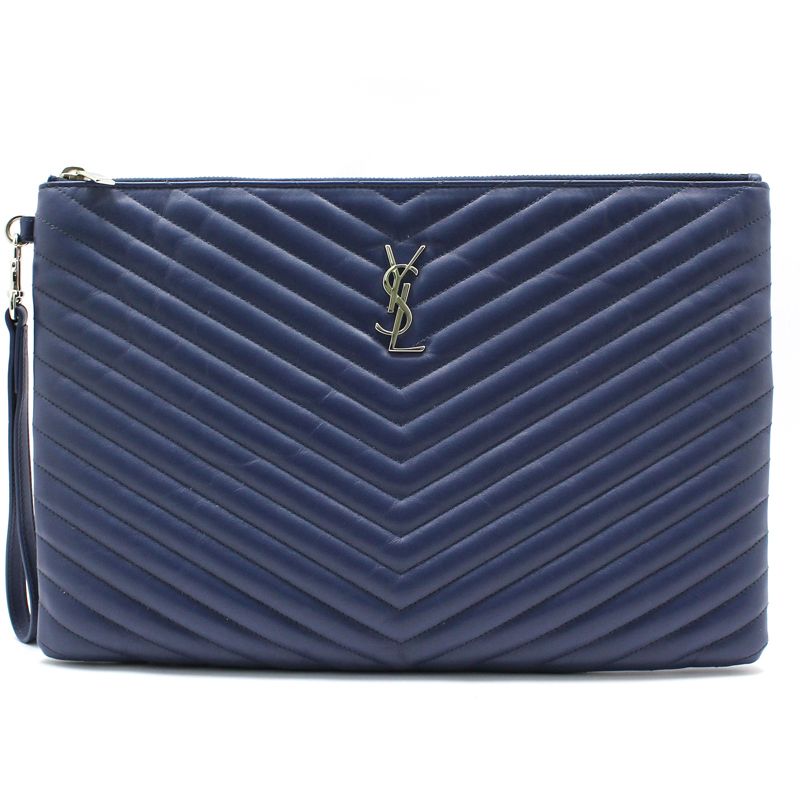 Saint Laurent Blue Matelasse Insignia Monogram Clutch 440222