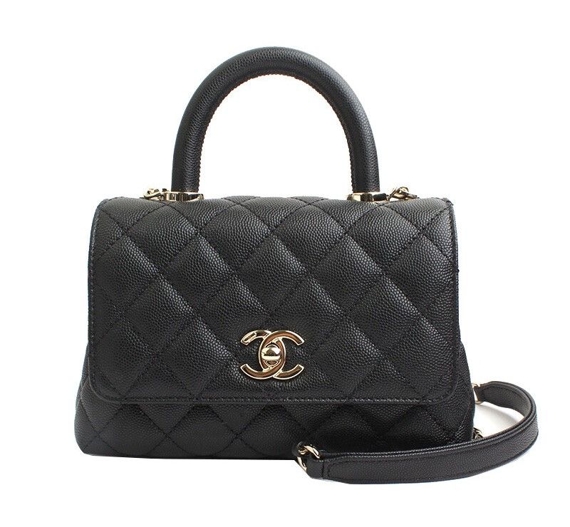 CHANEL Black Caviar Coco Handle Mini Tote Crossbody with Embedded Chip SKU123