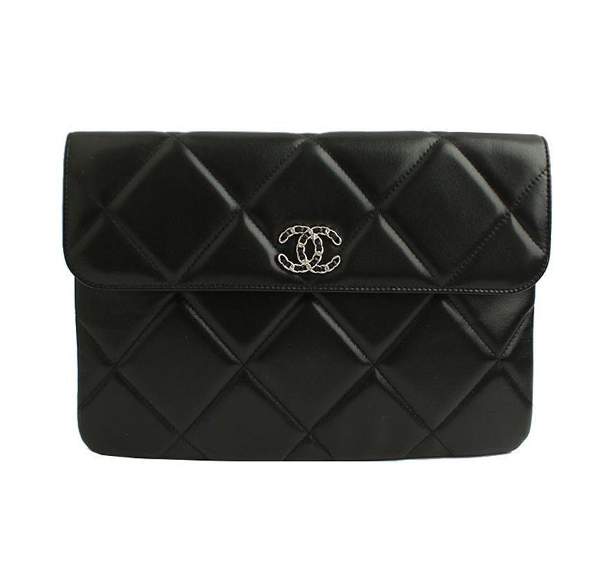 CHANEL Black Lambskin Quilted Flap Clutch Bag 31 Series