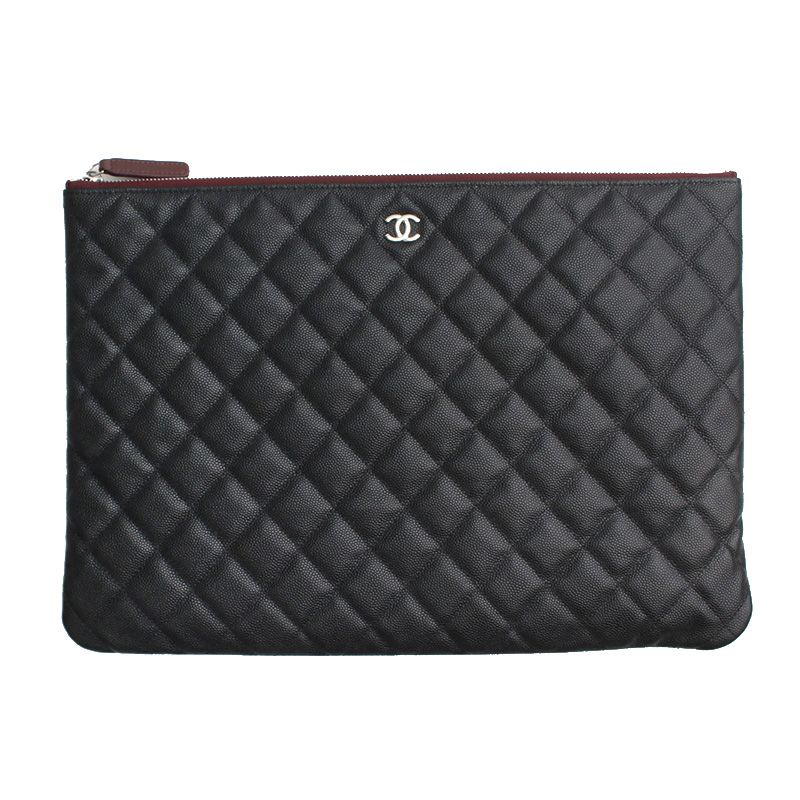 CHANEL Black Caviar Quilted Large Clutch 29 Series