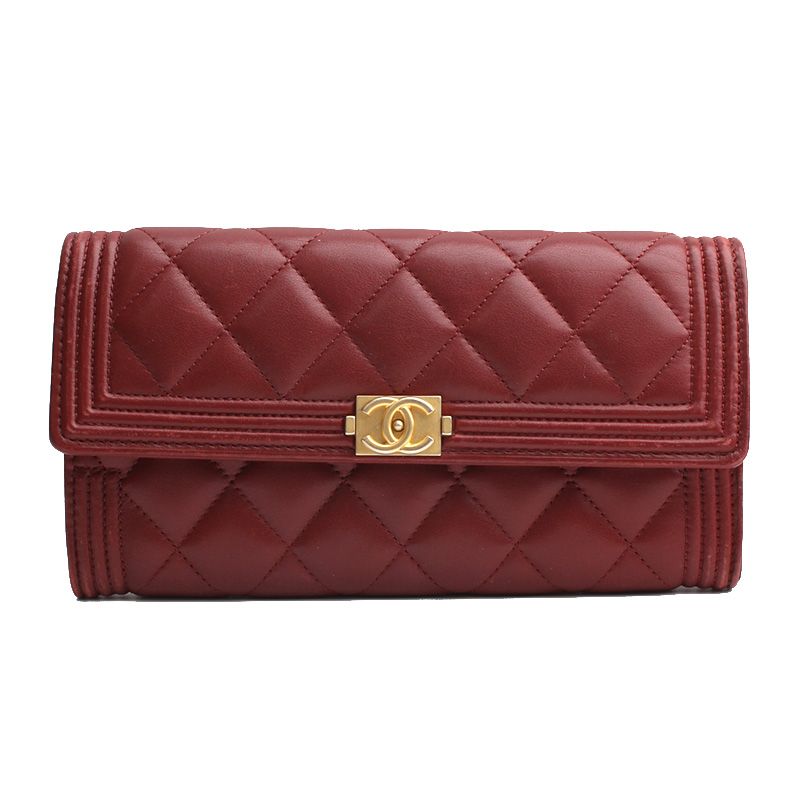 CHANEL Deep Red Boy Vintage Gold Clutch Wallet 24 Series
