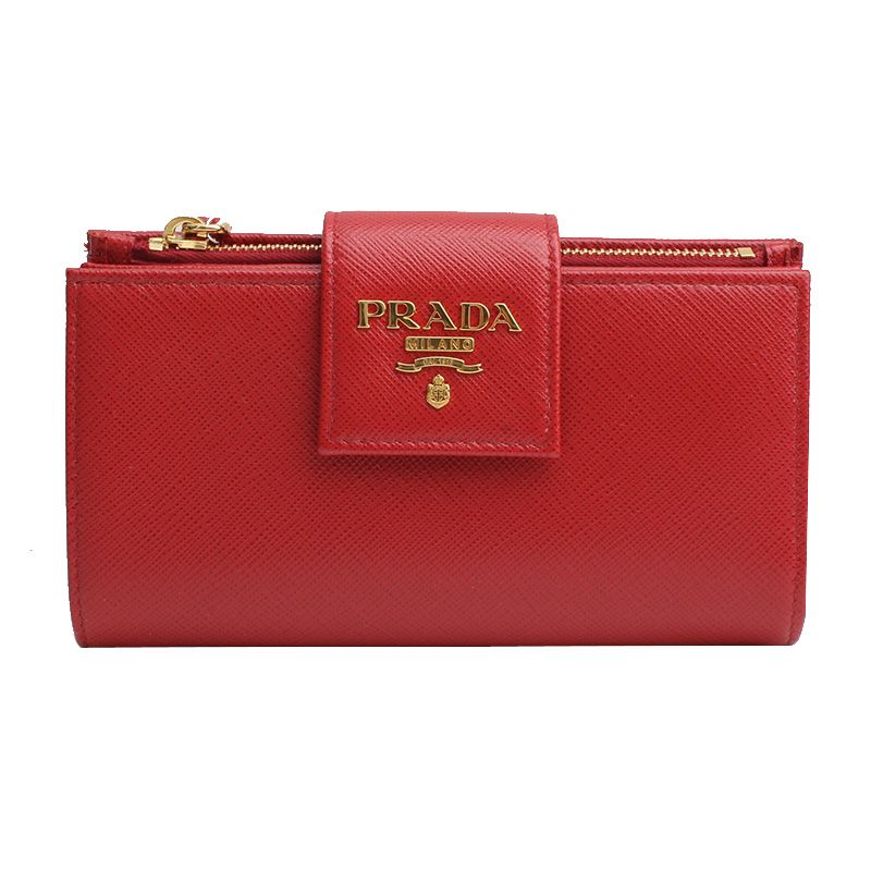 Prada Red Saffiano Wallet with Gold Accent (SKU: 123456)