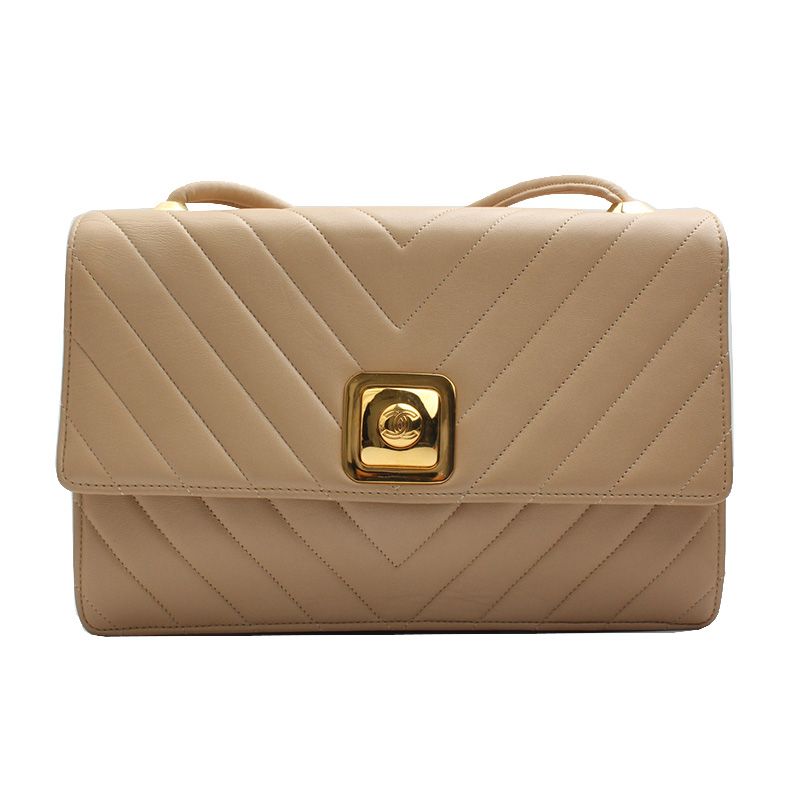 CHANEL Beige Lambskin Chevron Crossbody Bag 18 Series SKU