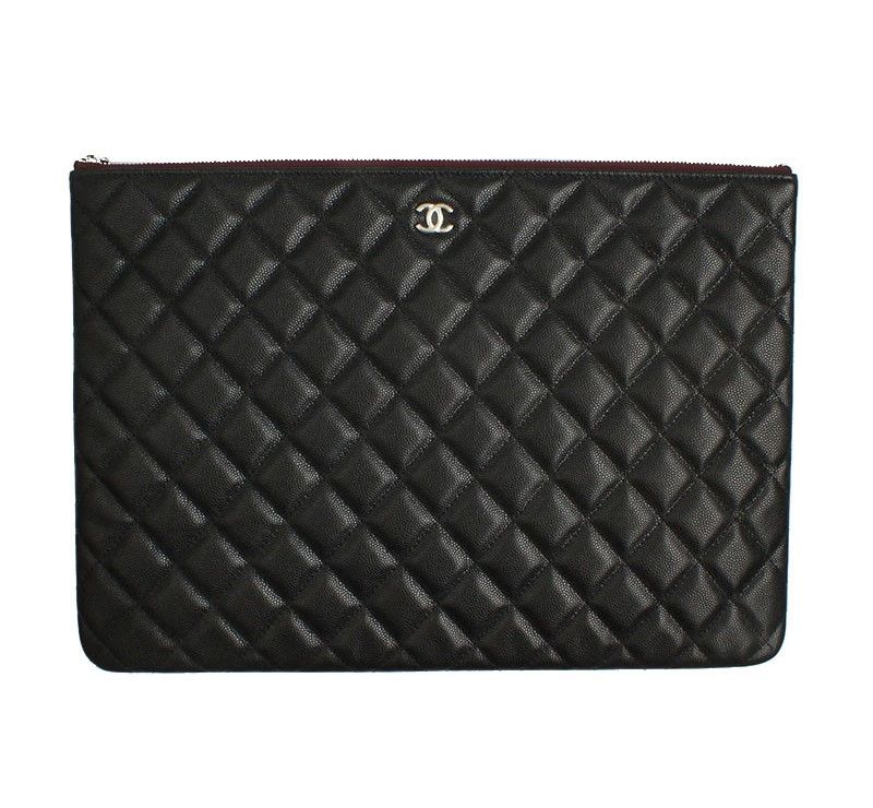 CHANEL Black Caviar Quilted CC Large Clutch 31