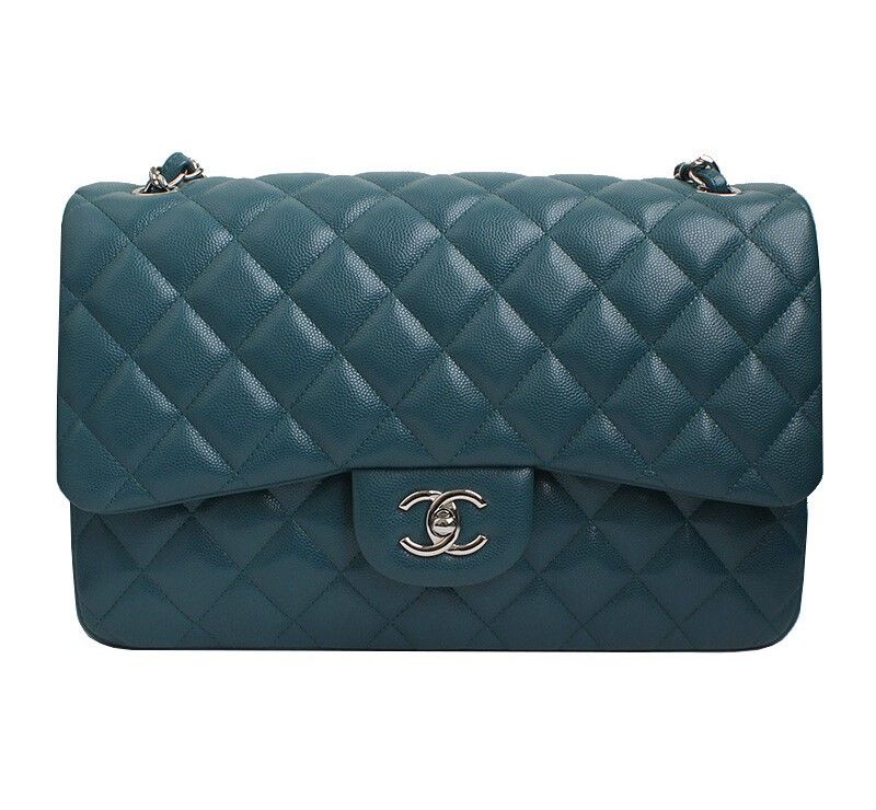 CHANEL Classic Jumbo Caviar Malachite Green Shoulder Bag 26th