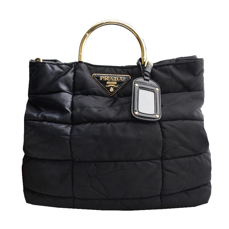 Prada Black Padded Tote Bag with Gold Handle
