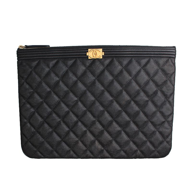 CHANEL Black Caviar Gold Medium Clutch 25