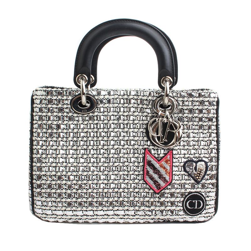 Dior Metallic Tweed Lady Bag Limited Edition Tote with Shoulder Strap SKU