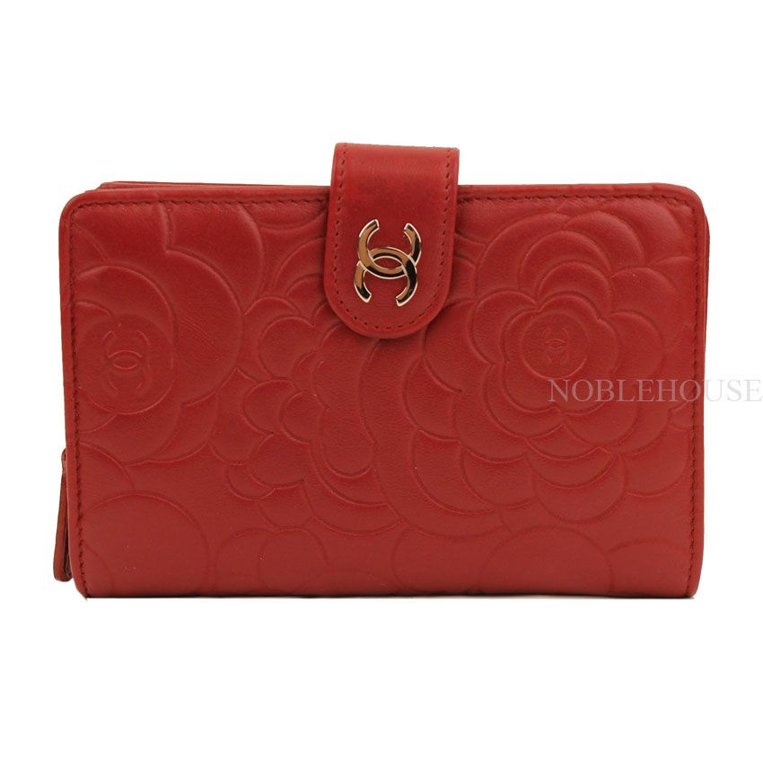 CHANEL Red Lambskin Camellia Wallet (Size 16)