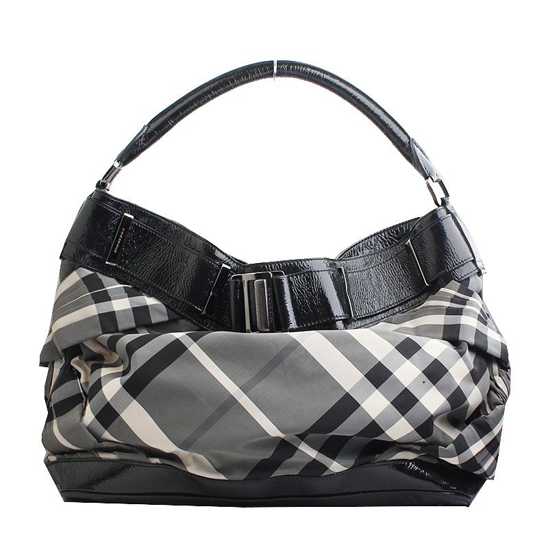 Burberry Black Crinkle Check Big Shoulder Bag SKU123