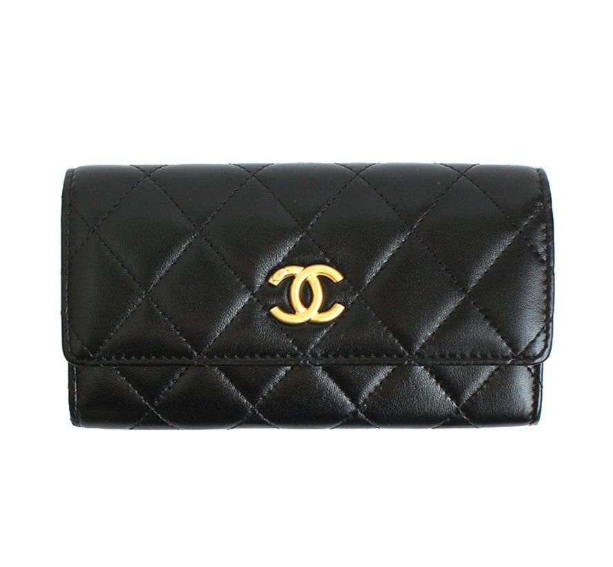 CHANEL Black Quilted Gold CC Flap Long Wallet 31 Series SKU