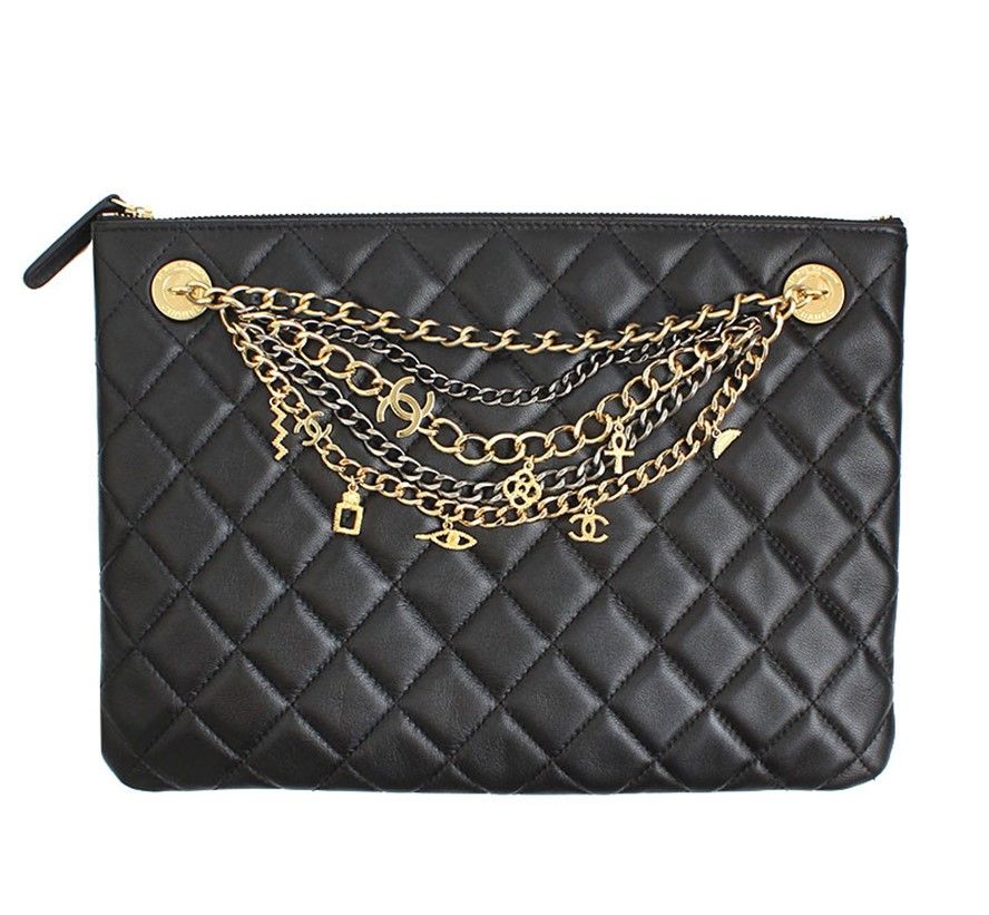 CHANEL Limited Edition Iconic Chain Black Clutch Bag Medium 28