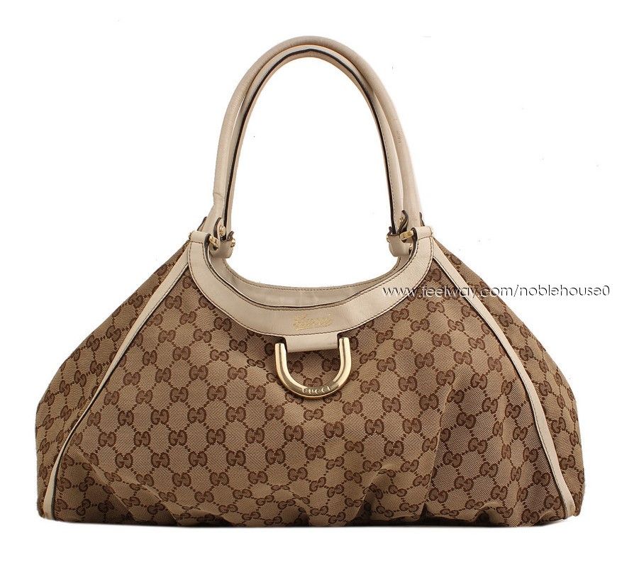 Gucci Beige Brown GG Canvas D-ring Big Shoulder Bag 189835