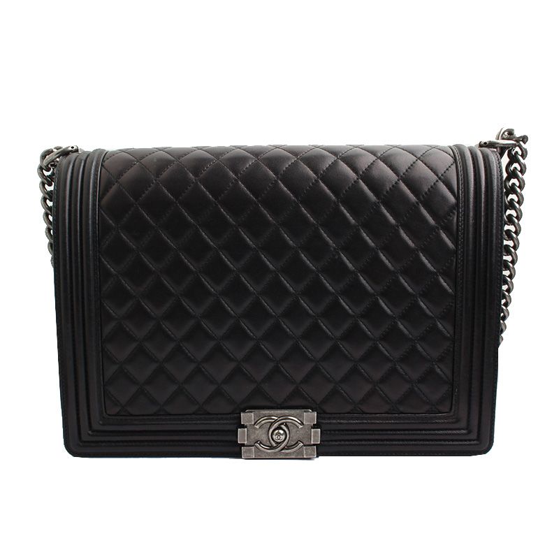 CHANEL Vintage Boy Black Lambskin Shoulder Bag 17 Series