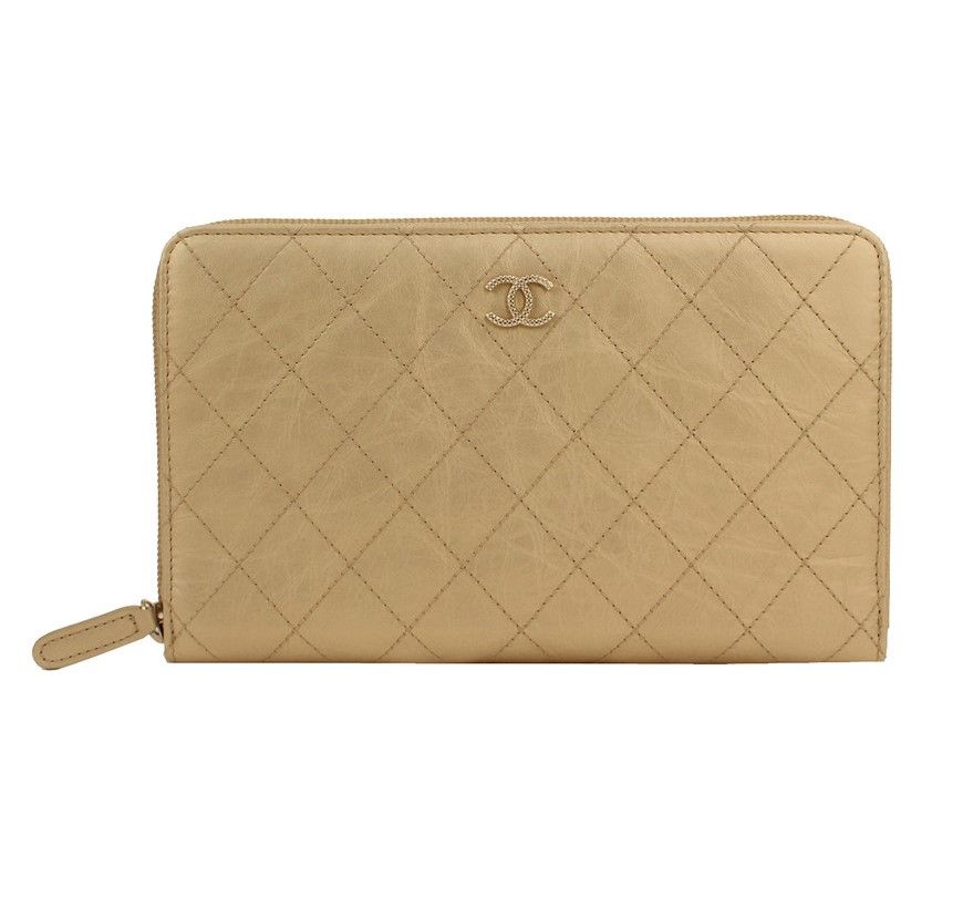 CHANEL Vintage Gold Metal CC Stitch Organizer Zip Wallet 15 - SKU 15