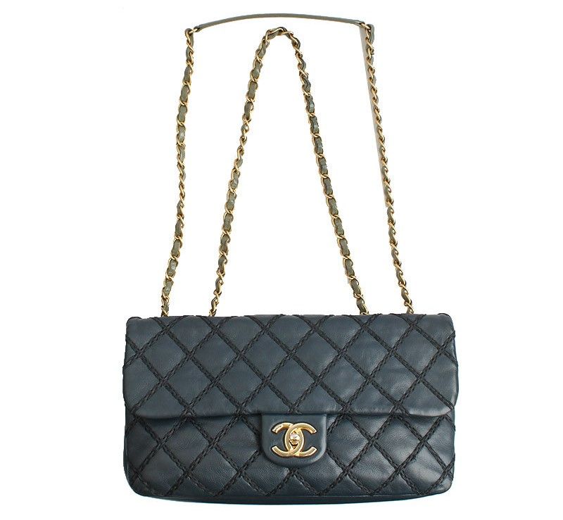 CHANEL Navy Blue Wild Stitch Khaki Chain Shoulder Crossbody Bag 19th Series SKU