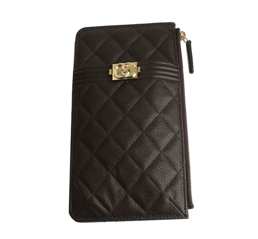 CHANEL Deep Brown Caviar Boy Card Wallet #31