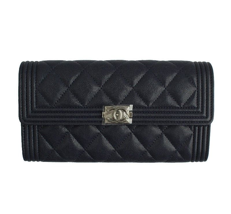 CHANEL Navy Caviar Leather Wallet with CC Logo 26th Edition