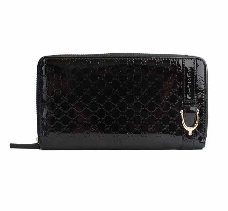 Gucci Black Shima Patent Leather Zip Wallet 309757