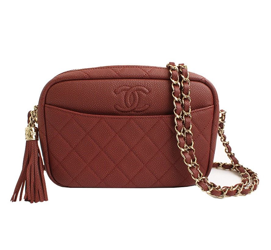CHANEL Brown Soft Caviar Gold Camera Crossbody Bag 26