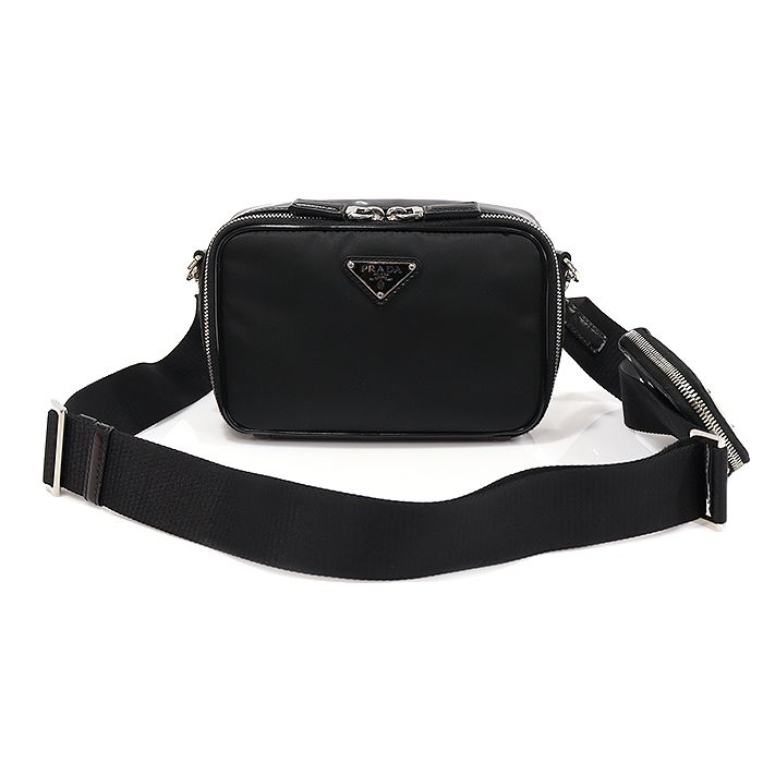 Prada Black Nylon Brushed Leather Triangle Brick Crossbody Bag 2VH070