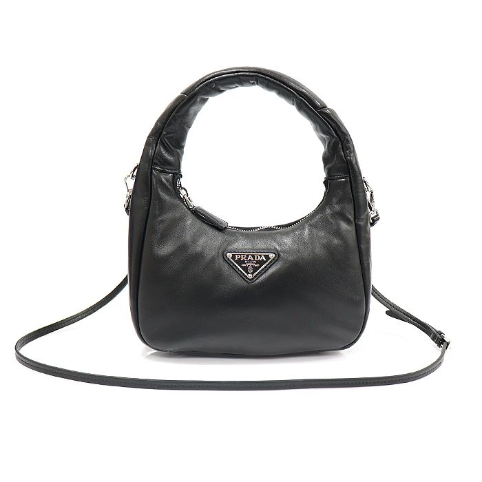 Prada Black Soft Padding Napa Leather Triangle Tote 2WAY 1BA384