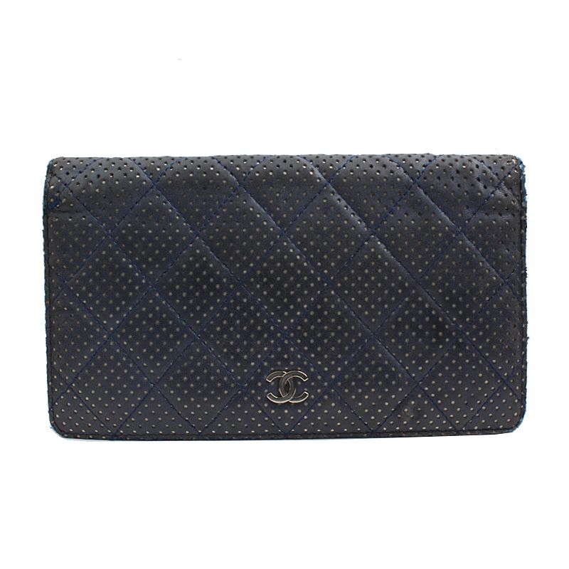 CHANEL Navy Perforated Leather Wallet (SKU: 11th)