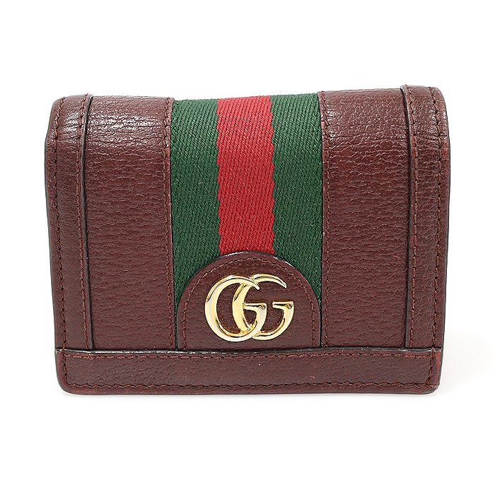 Gucci Burgundy Leather Web Ophidia Card Case Wallet 523155