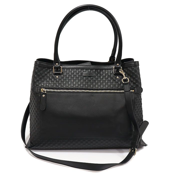Gucci Black Micro Shima Leather Gold Accent Tote 2WAY 510290