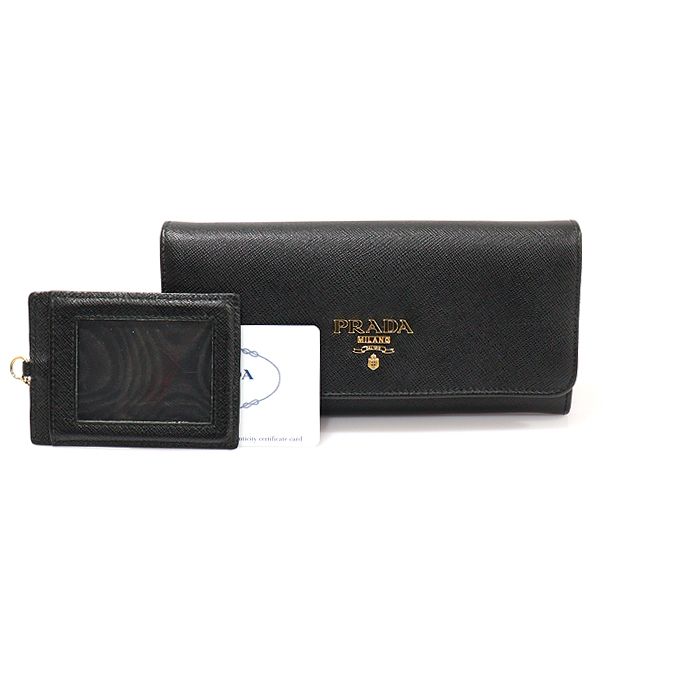 Prada Black Saffiano Gold Metal Logo Wallet 1MH132