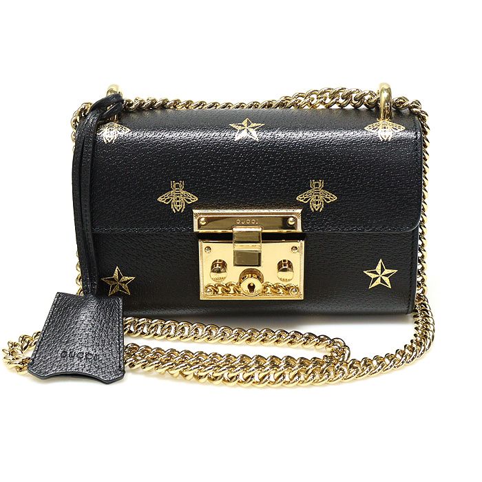 Gucci Black Leather V-Star Paddlock Small Shoulder Bag 432182