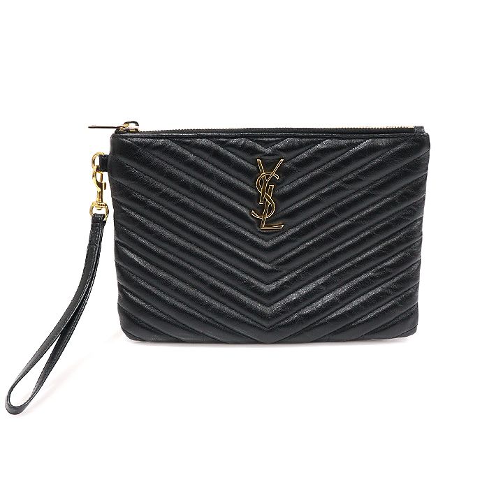 Saint Laurent Classic Monogram Small Strap Pouch Clutch with Mattlasse Stitching - SKU: 379039