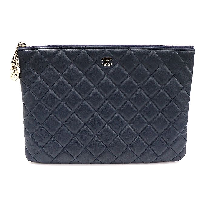 CHANEL Classic Navy Lambskin Gold Chain Clutch (Size 22) A82415