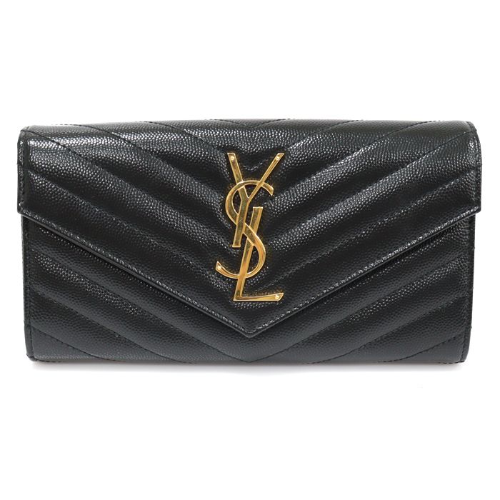 Saint Laurent Matelasse Large Monogram Gold-Trim Flap Wallet 372264 Black