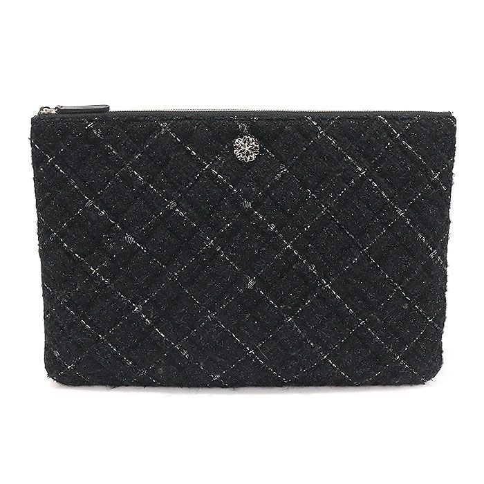 CHANEL Black Tweed Lambskin Large Clutch (Size 22)
