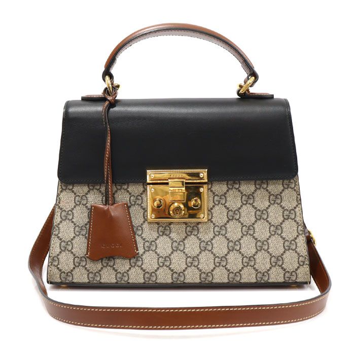 Gucci Supreme Canvas Black Leather Padlock Small Top Handle 2WAY 453188