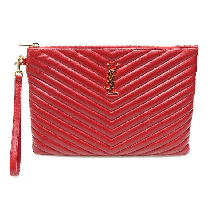 Saint Laurent Red Matelasse Quilted Calfskin Clutch Tablet Neodium Pouch - 559193