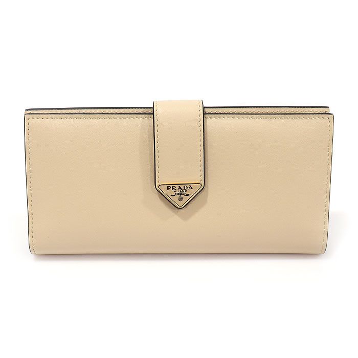 Prada Beige Travertine Stone Calfskin Gold Trim Large Wallet 1MV025