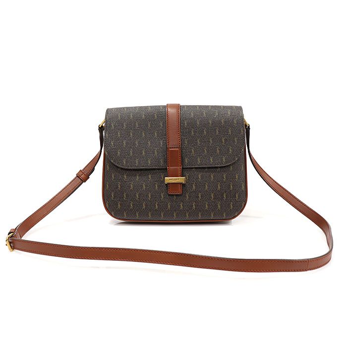 Saint Laurent Brown Monogram Canvas Brown Leather Shoulder Bag 568604