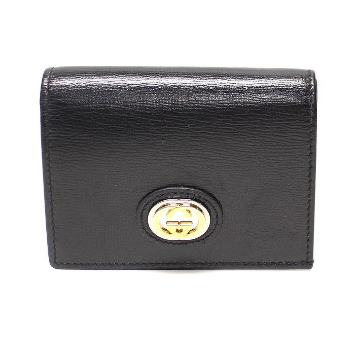 Gucci Black Leather Two-Tone Interlocking G Card Case Wallet 598532